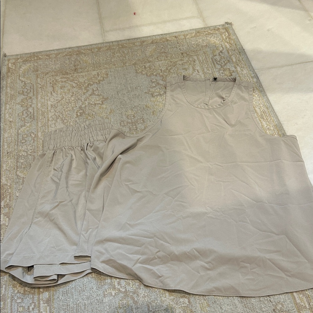 Beige Sleeveless Top and Shorts Set
